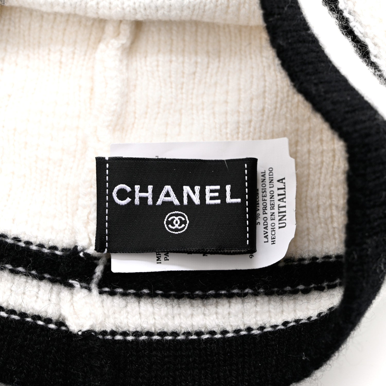 Chanel Cashmere Quilted CC Beanie Hat White Black 5 of 6