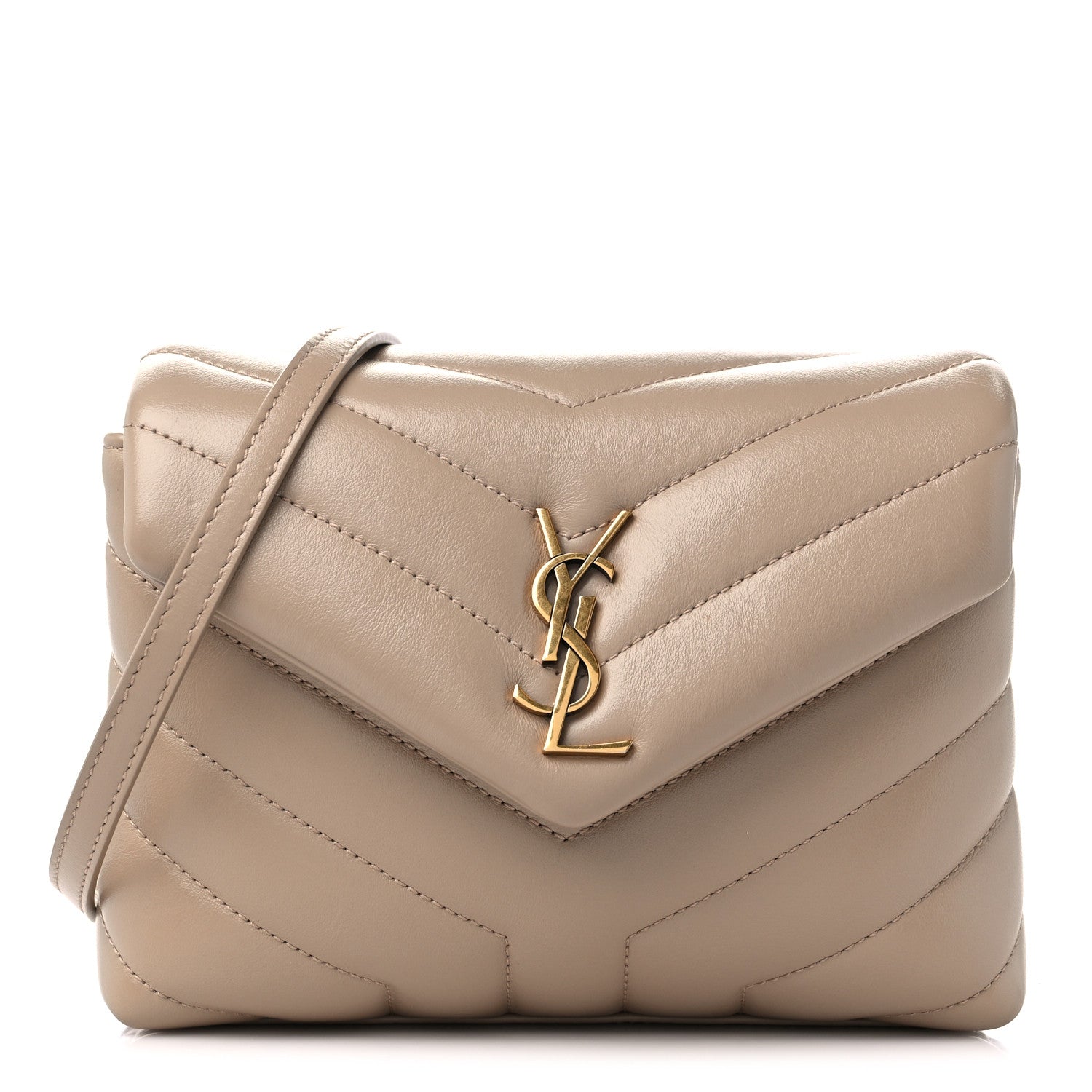 Saint Laurent Calfskin Y Quilted Monogram Toy Loulou Crossbody Bag Dark Beige 1 of 10