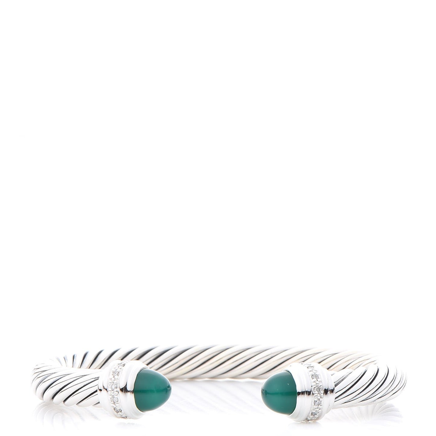 Sterling Silver Diamond Green Onyx 7mm Cable Classics Bracelet