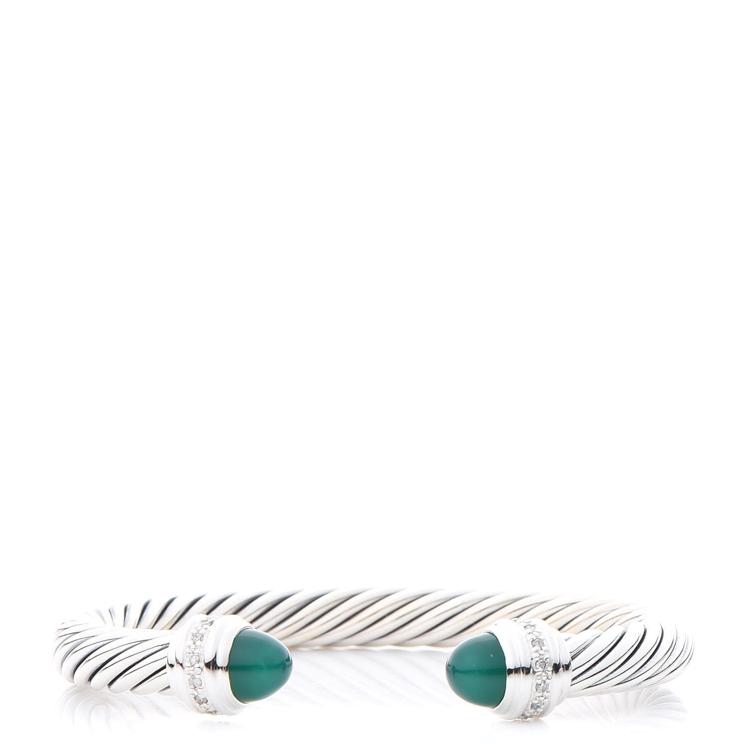 David Yurman Sterling Silver Diamond Green Onyx 7mm Cable Classics Bracelet 1 of 5