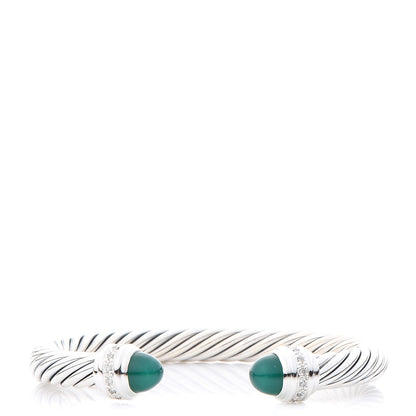 David Yurman Sterling Silver Diamond Green Onyx 7mm Cable Classics Bracelet 1 of 5