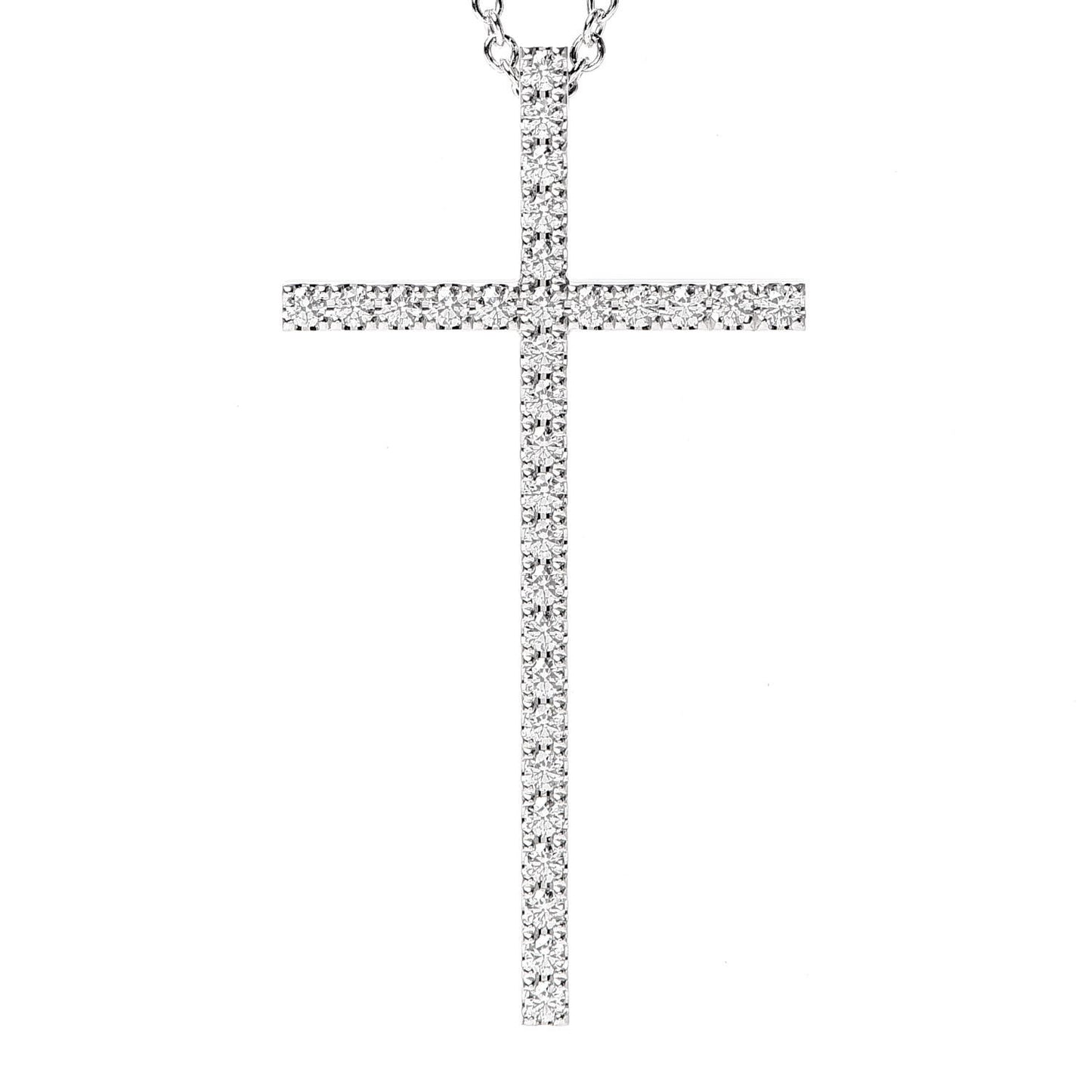 18K White Gold Diamond Metro Cross Pendant Necklace