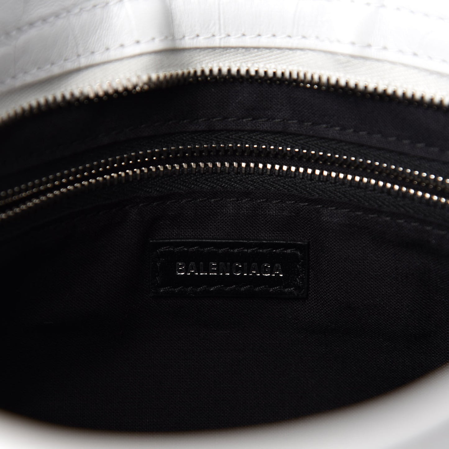Matte Supple Lambskin Crocodile Embossed Classic Silver Hardware S City White