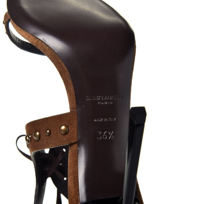 Saint Laurent Suede Studded Iris Sandal Pumps 36.5 Brown 8 of 8