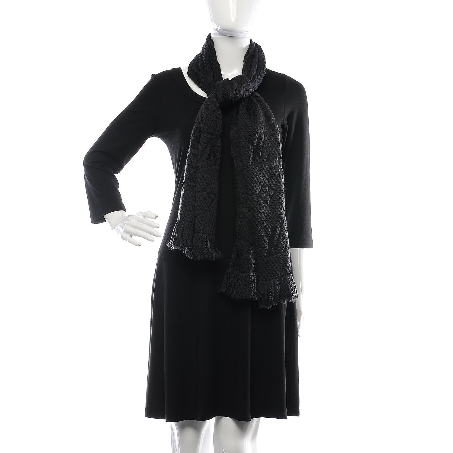 Louis Vuitton Wool Silk Logomania Scarf Charcoal Grey 2 of 4