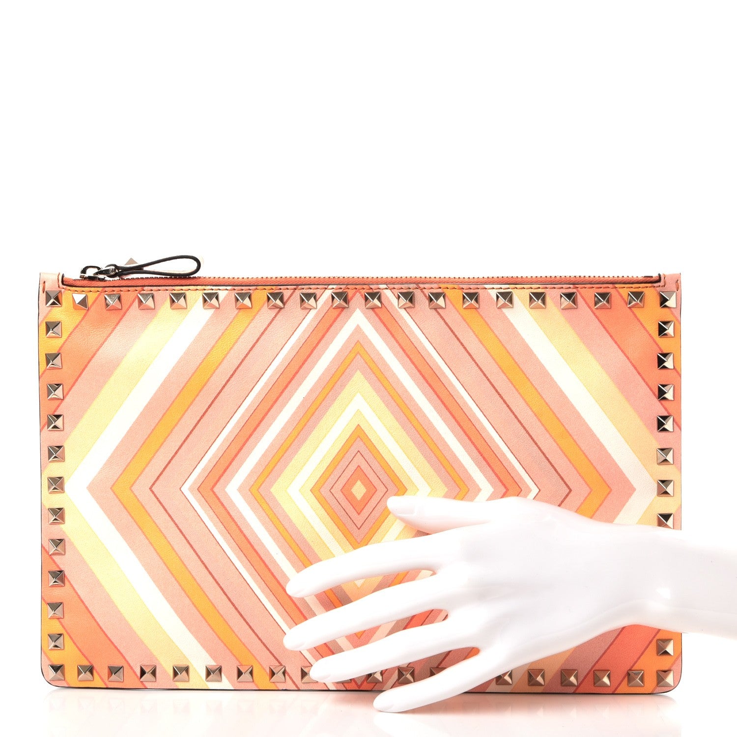 Valentino Garavani Nappa Native Couture 1975 Rockstud Zip Pouch Mandarin Sorbet 2 of 7