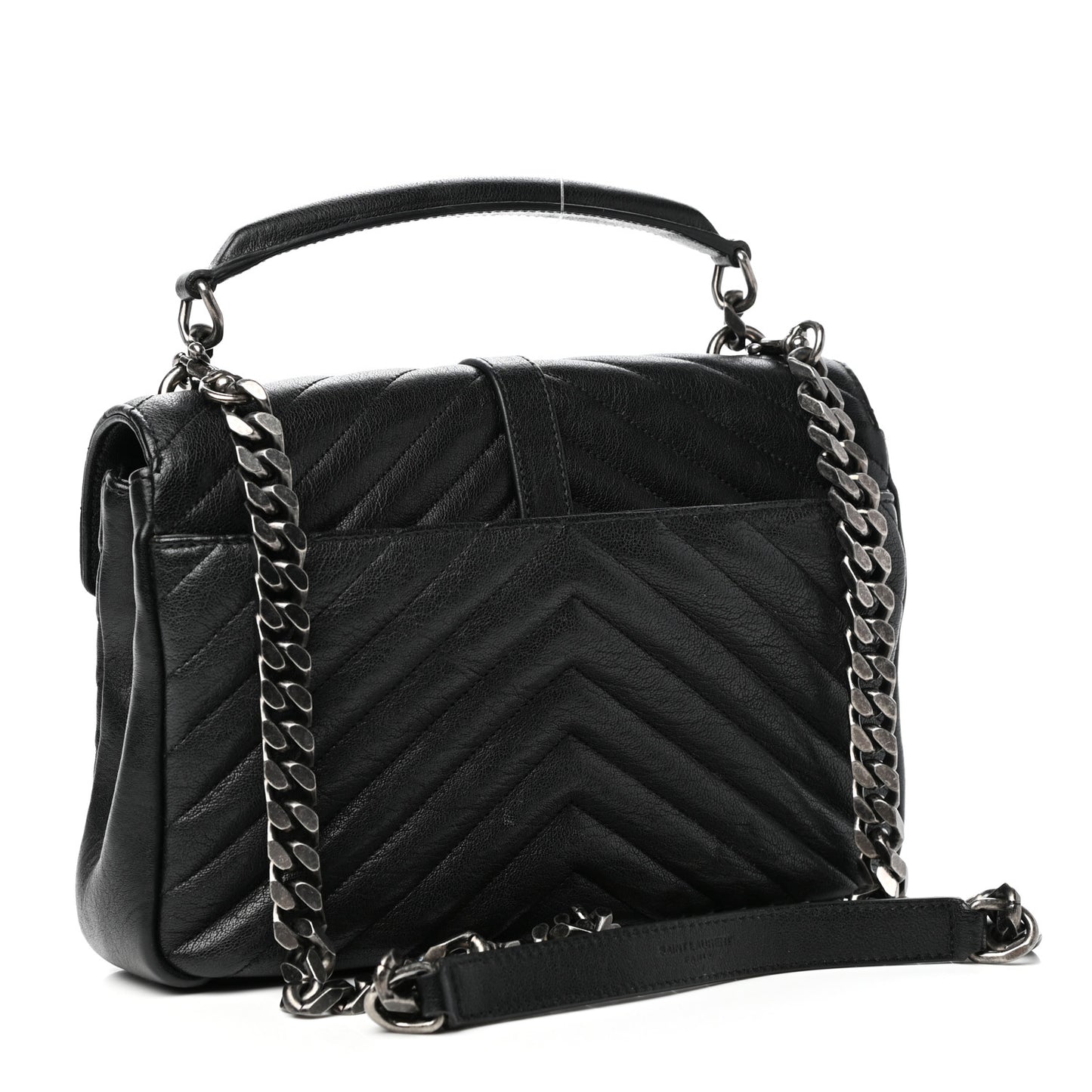 Sheepskin Matelasse Chevron Monogram Medium College Bag Black