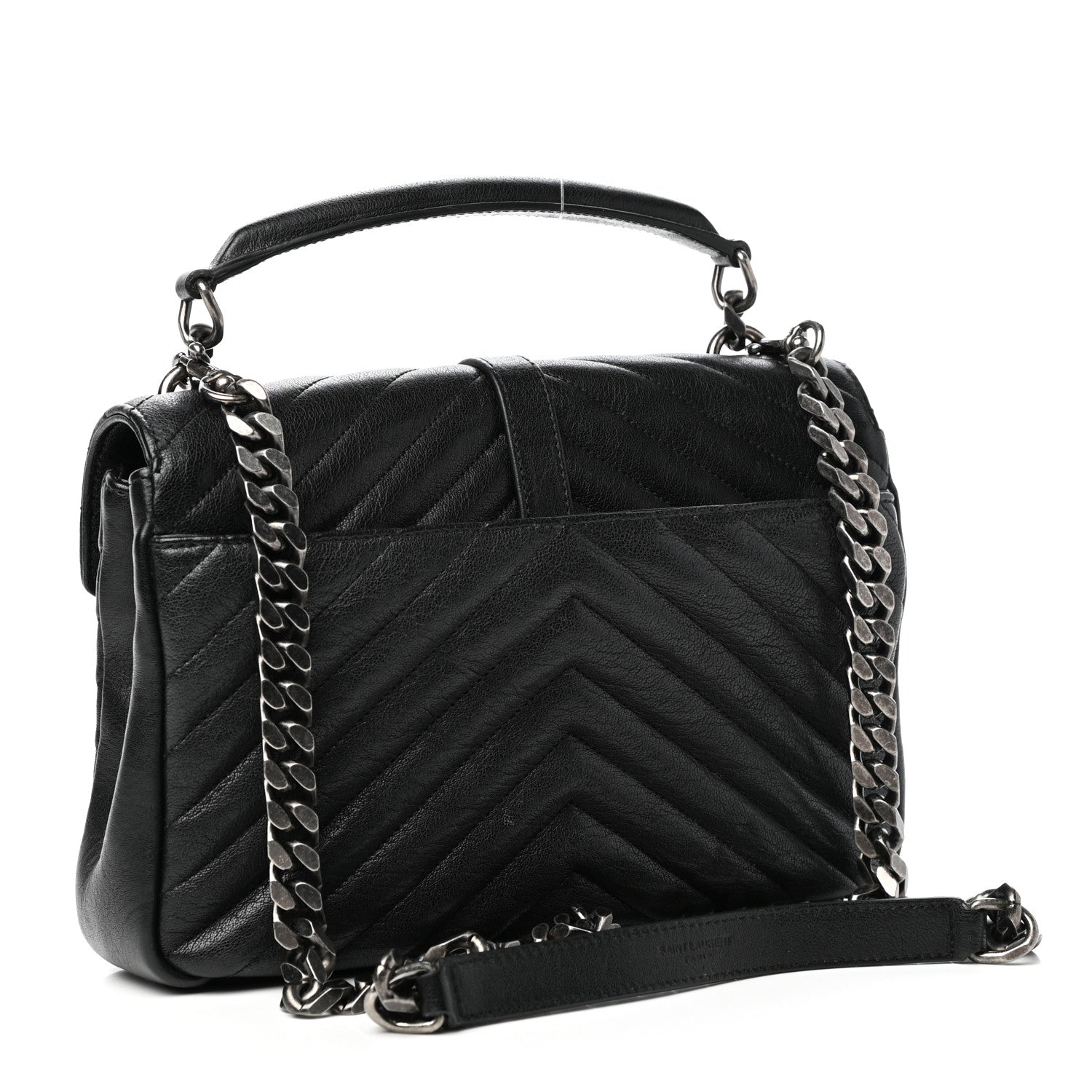 Saint Laurent Sheepskin Matelasse Chevron Monogram Medium College Bag Black 3 of 10