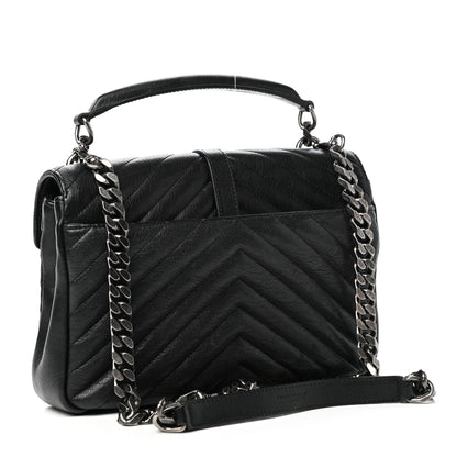 Saint Laurent Sheepskin Matelasse Chevron Monogram Medium College Bag Black 3 of 10