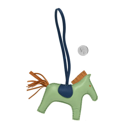 Hermes Milo Lambskin Grigri Rodeo Horse Bag Charm MM Vert Criquet Sesame Bleu De Malte 2 of 5