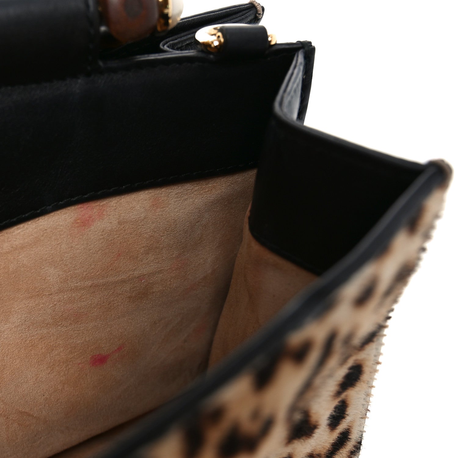 Gucci Calf Hair Bamboo Web Leopard Print Mini Nymphaea Top Handle