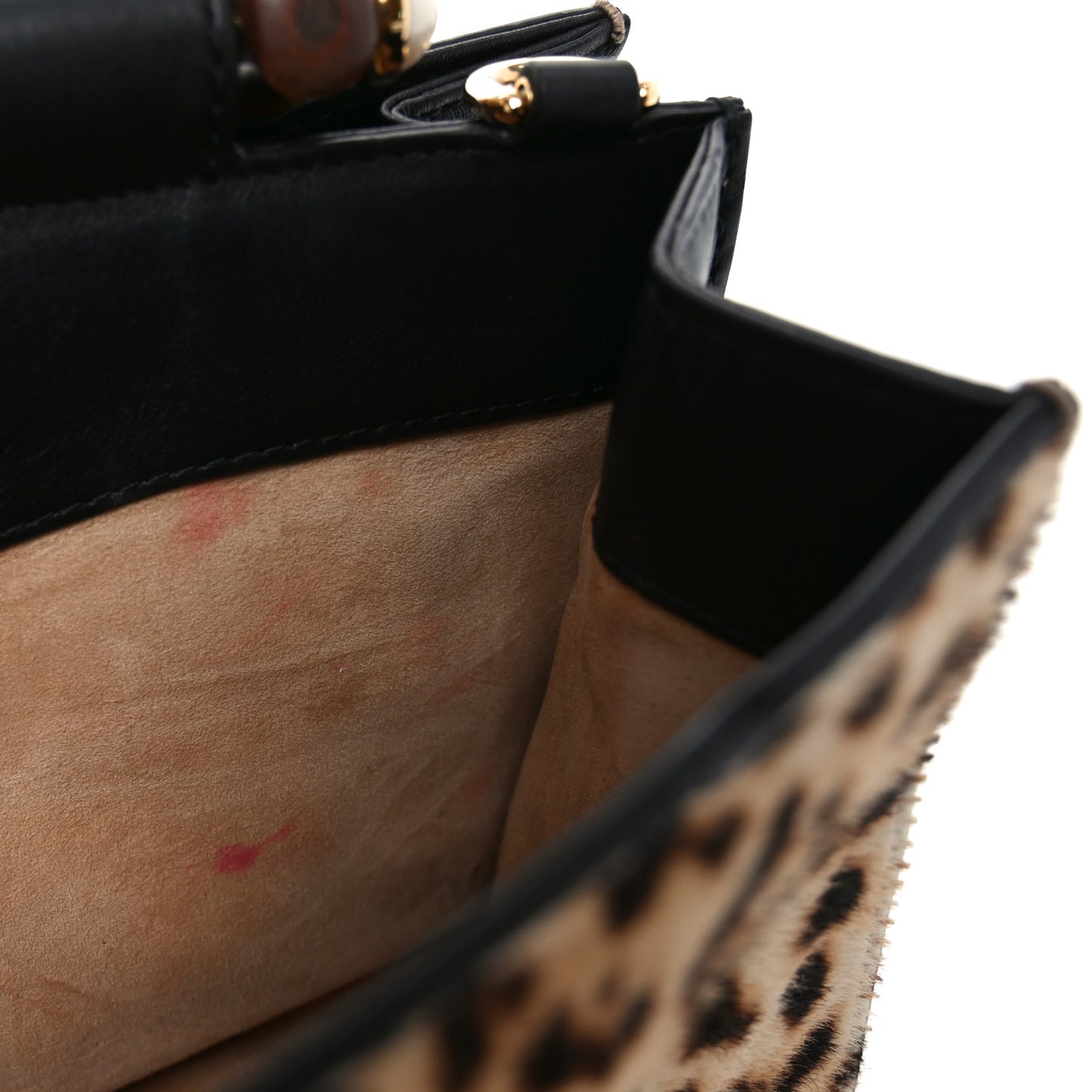 Calf Hair Bamboo Web Leopard Print Mini Nymphaea Top Handle Bag