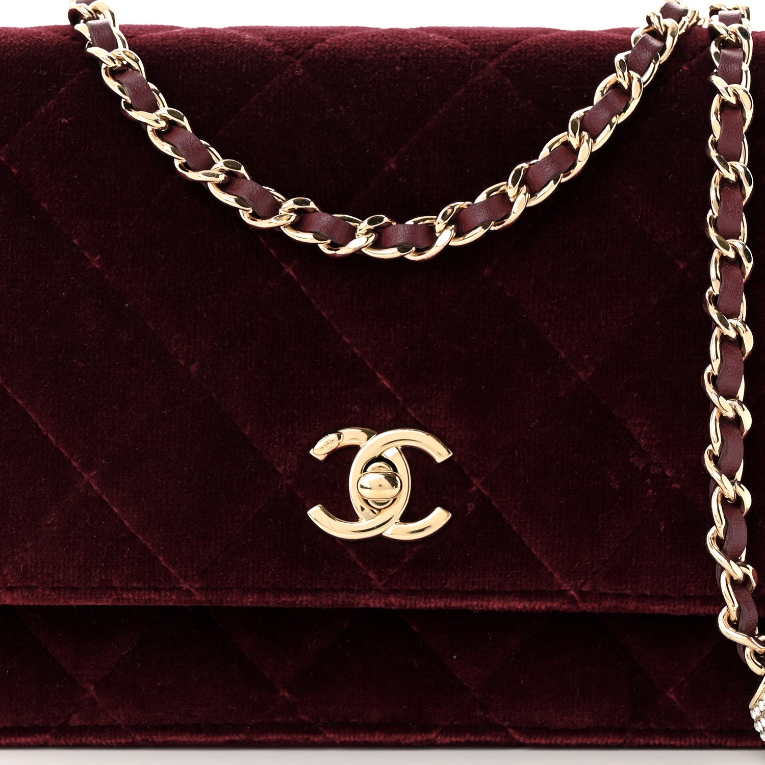 Chanel Velvet Quilted Pearl Crush Wallet On Chain WOC Burgundy 9 of 12
