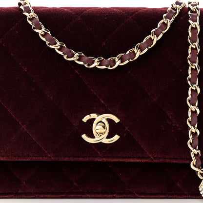 Chanel Velvet Quilted Pearl Crush Wallet On Chain WOC Burgundy 9 of 12