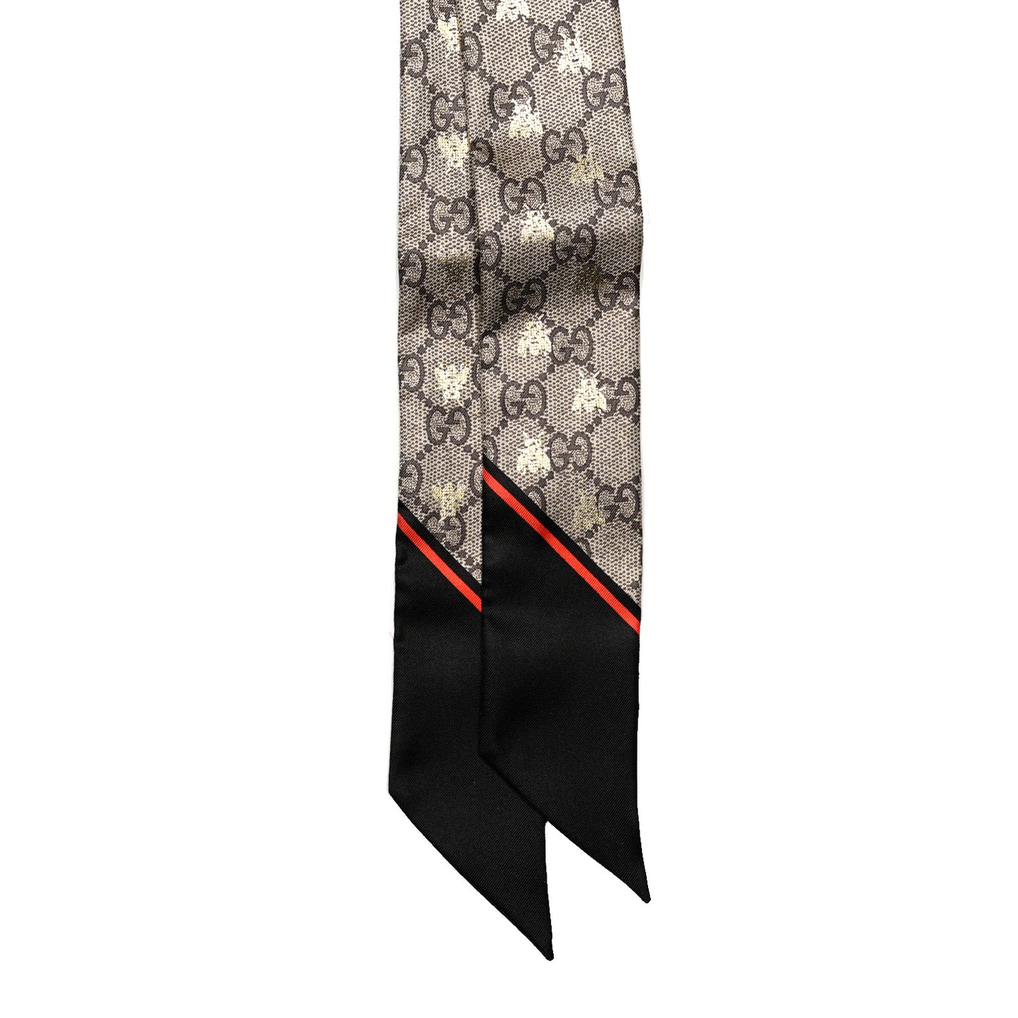 Silk Twill GG Monogram GG Bee Neck Bow Scarf Black Red