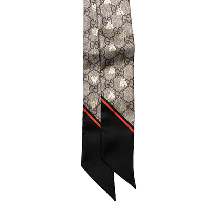 Gucci Silk Twill GG Monogram GG Bee Neck Bow Scarf Black Red 2 of 4