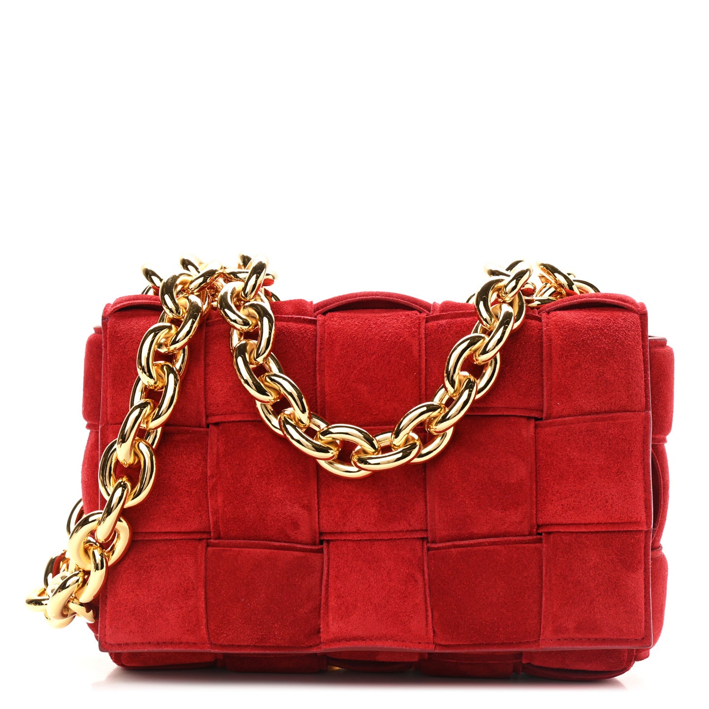 Suede Maxi Intrecciato Padded Chain Cassette Crossbody Bag Dark Red