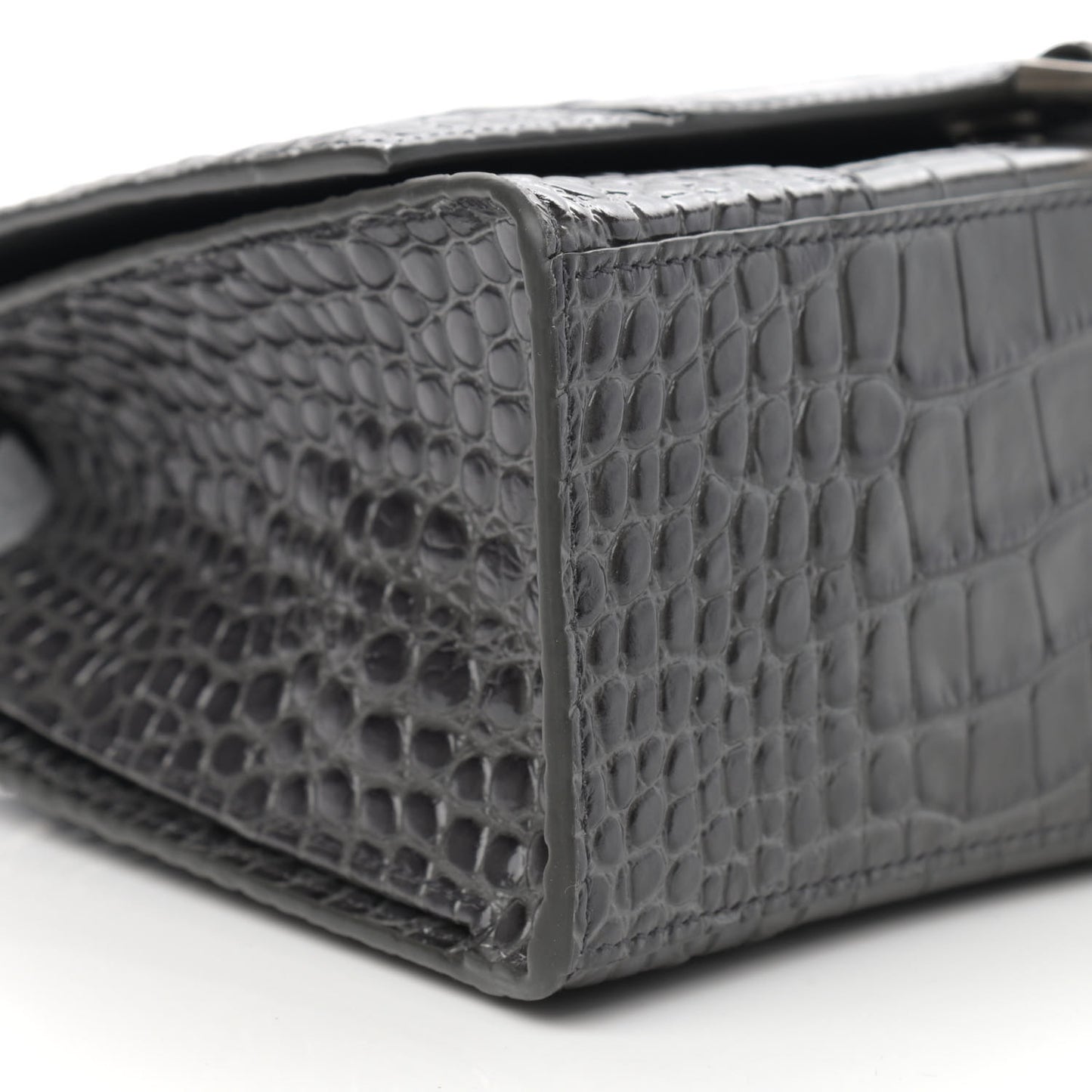 Shiny Calfskin Crocodile Embossed Medium Hourglass Top Handle Bag Dark Grey