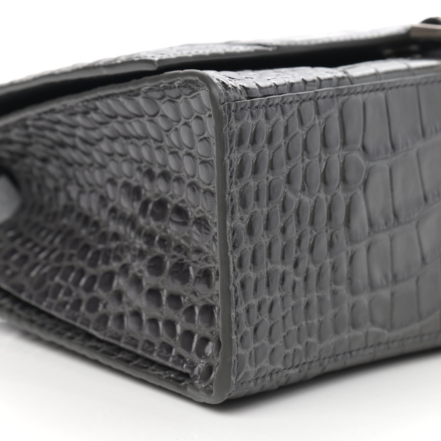 Balenciaga Shiny Calfskin Crocodile Embossed Medium Hourglass Top Handle Bag Dark Grey 10 of 11
