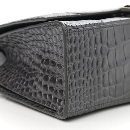 Balenciaga Shiny Calfskin Crocodile Embossed Medium Hourglass Top Handle Bag Dark Grey 10 of 11