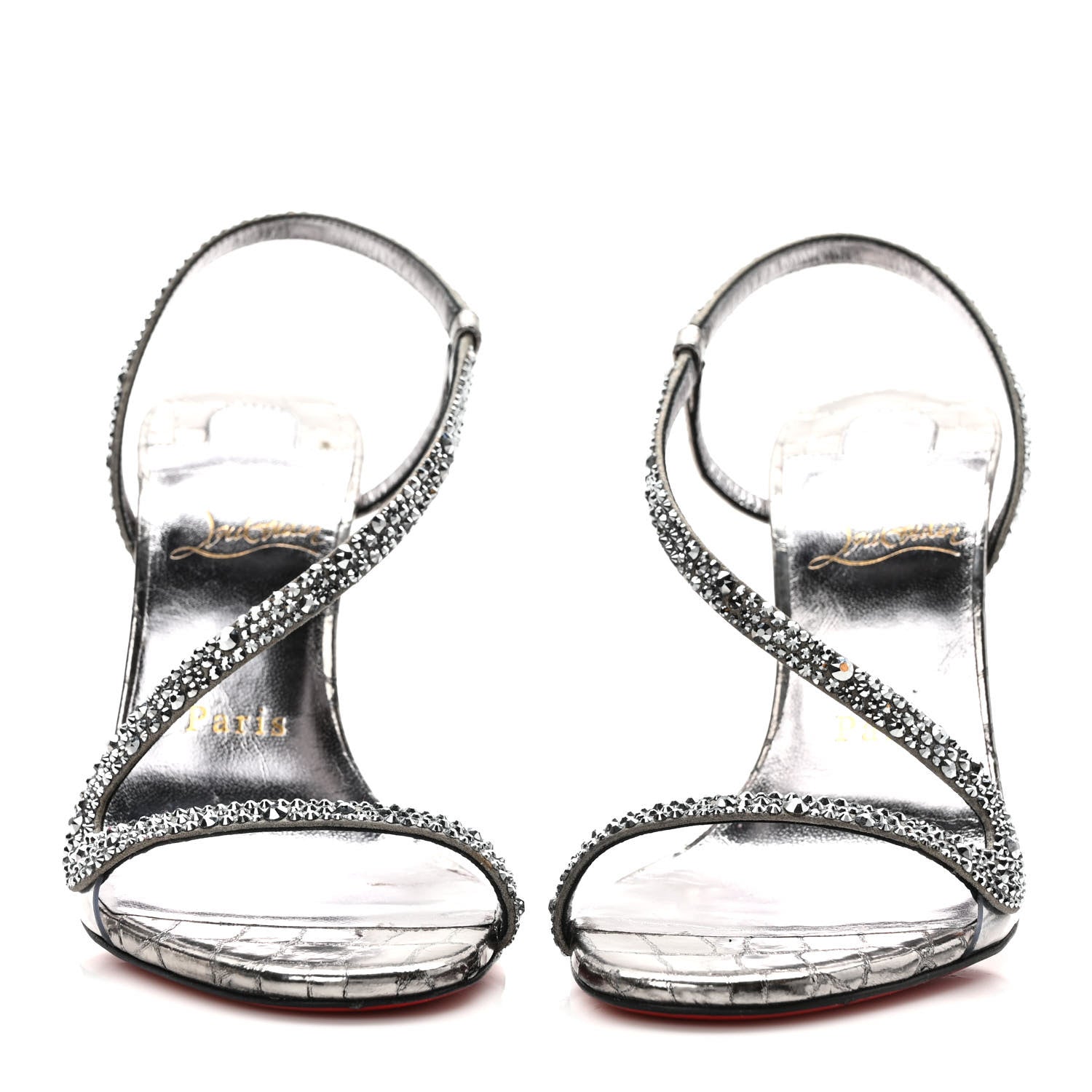 Christian Louboutin Metallic Nappa Embossed Crystal Rosalie 100 Sandals 36 Silver 2 of 8