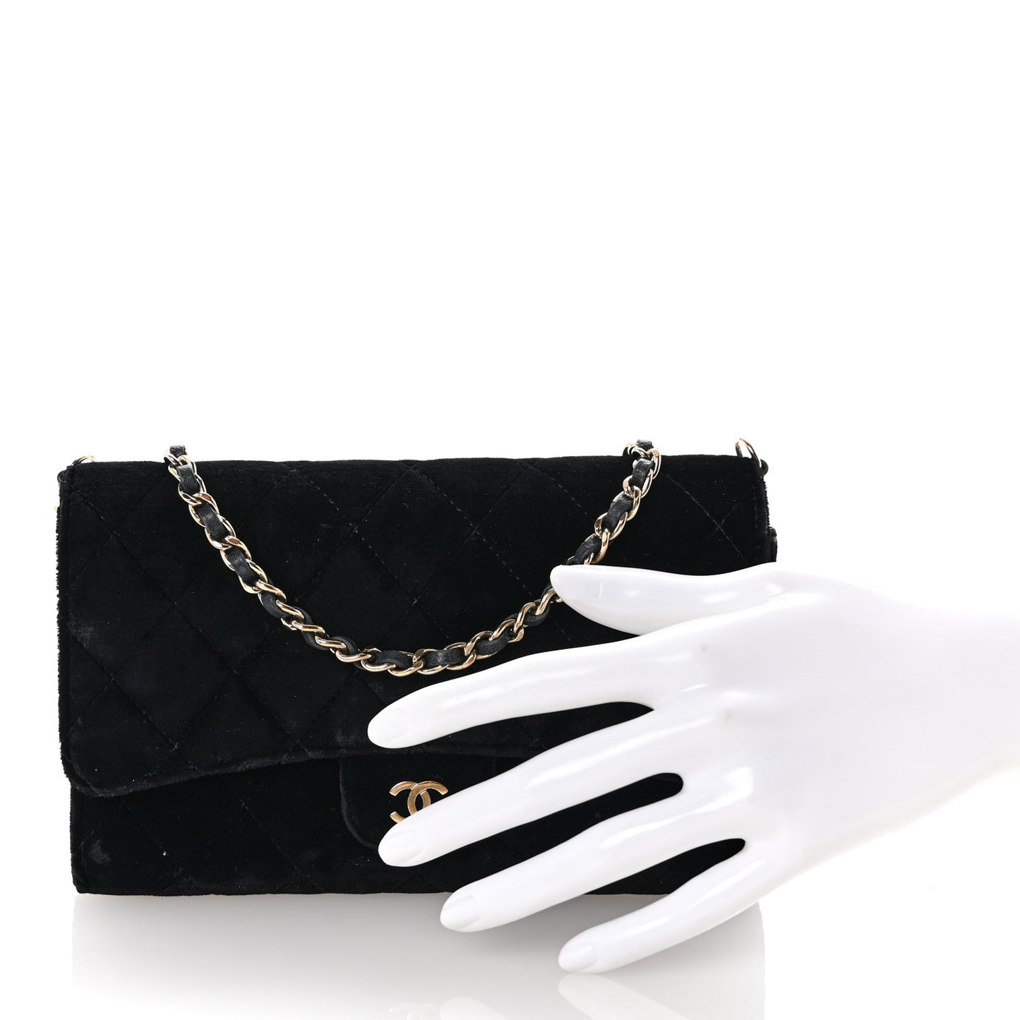 Velvet Quilted Wallet On Removable Chain Black