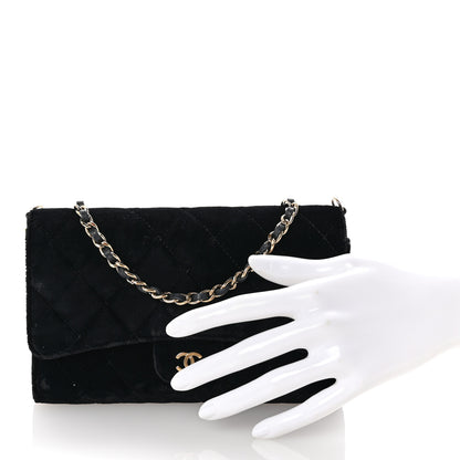 Chanel Velvet Quilted Wallet On Removable Chain Black 2 of 11