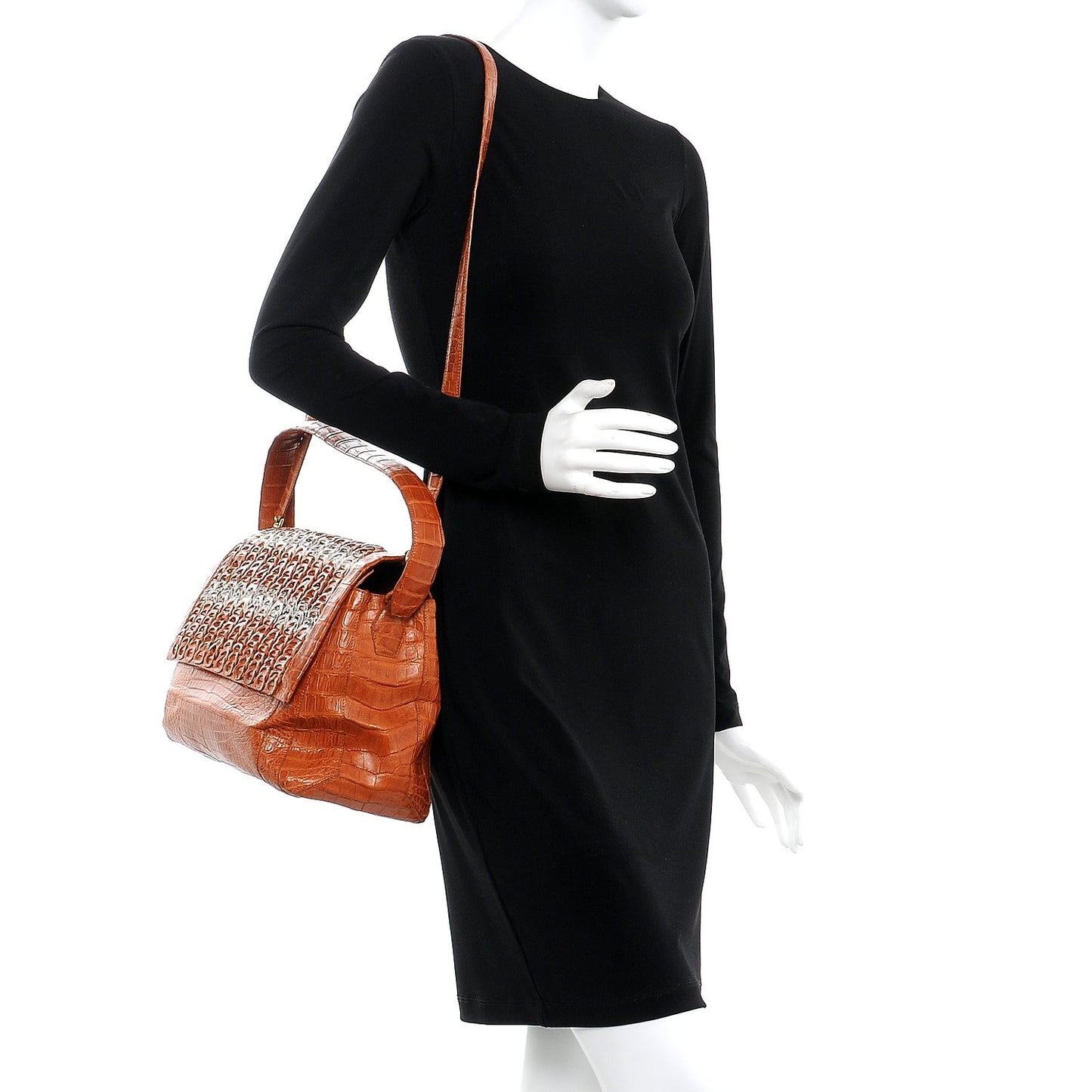 Crocodile Woven Flap Shoulder Bag Brown