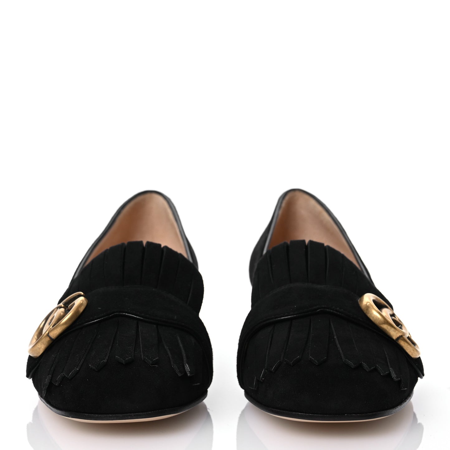 Kid Scamosciato GG Marmont Fringe 25mm Loafer Pumps 37.5 Black