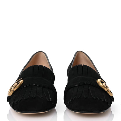 Gucci Kid Scamosciato GG Marmont Fringe 25mm Loafer Pumps 37.5 Black 2 of 13