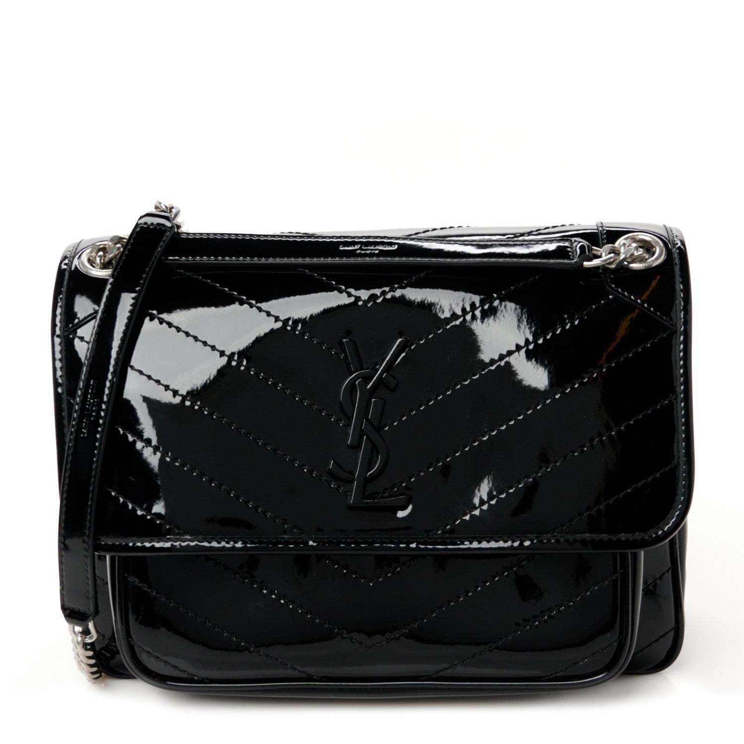 Saint Laurent Patent Matelasse Monogram Medium Niki Chain Satchel Black 1 of 10