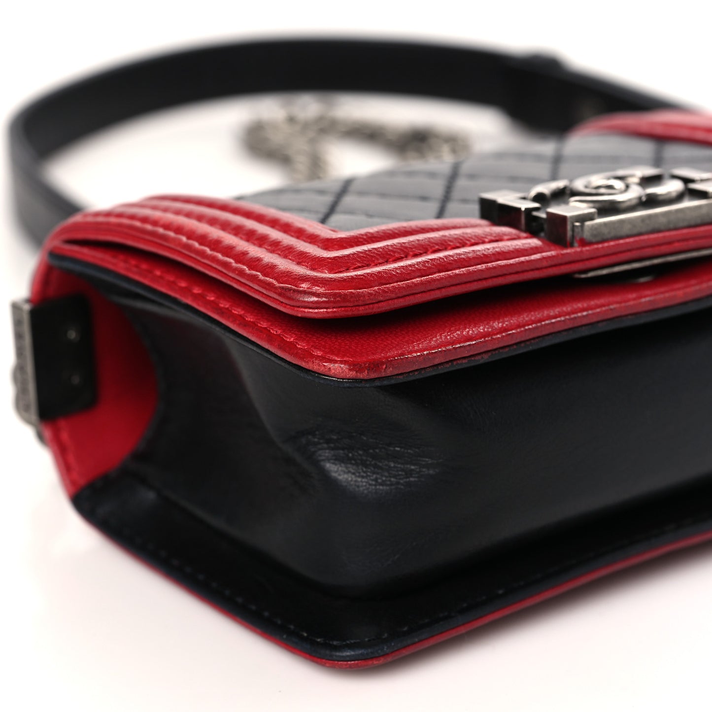Calfskin Quilted Mini Boy Flap Black Red