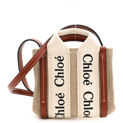 Chloe Cotton Calfskin Nano Woody Ribbon Tote White Brown 1 of 11