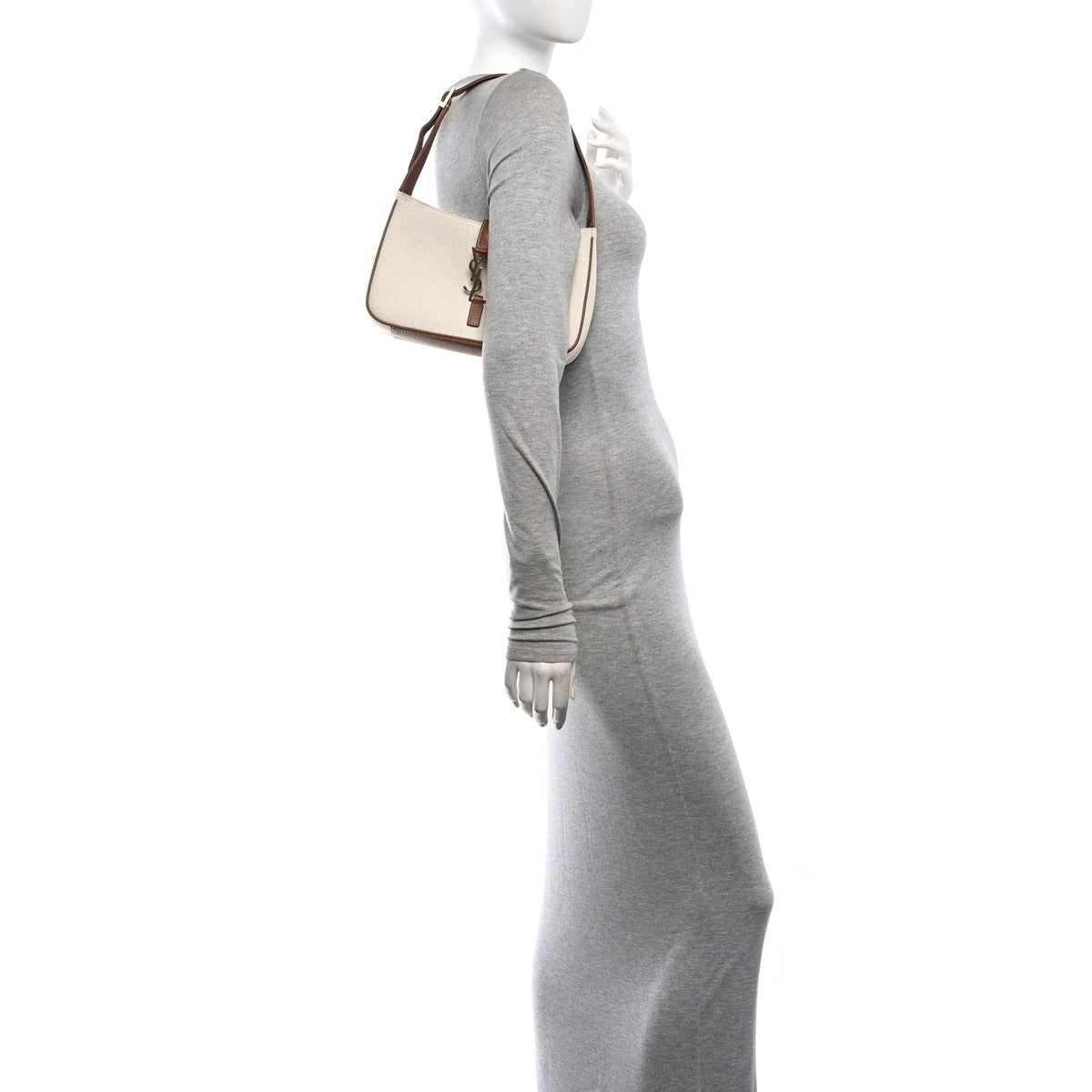 Saint Laurent Smooth Calfskin Canvas Le 5 A 7 Hobo Natural Beige Brick 2 of 10
