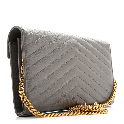 Saint Laurent Grain De Poudre Matelasse Chevron Monogram Chain Wallet Fog 3 of 14