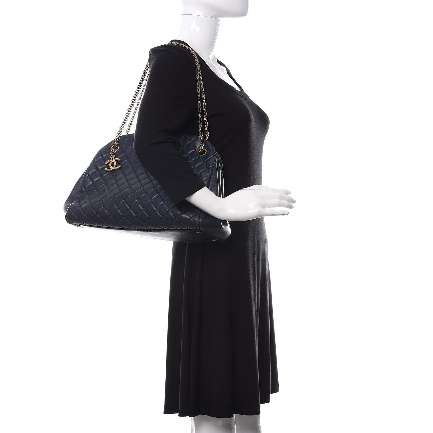 Lambskin Quilted Large Just Mademoiselle Bowling Bag Navy
