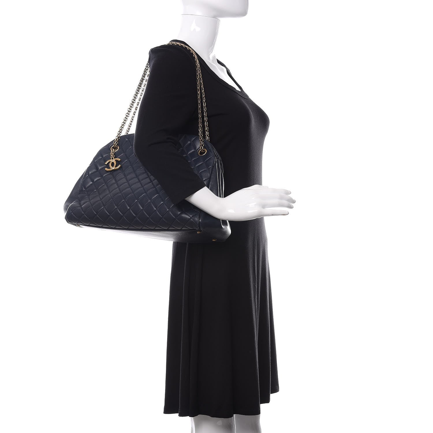 Chanel Lambskin Quilted Large Just Mademoiselle Bowling Bag Navy 2 of 10