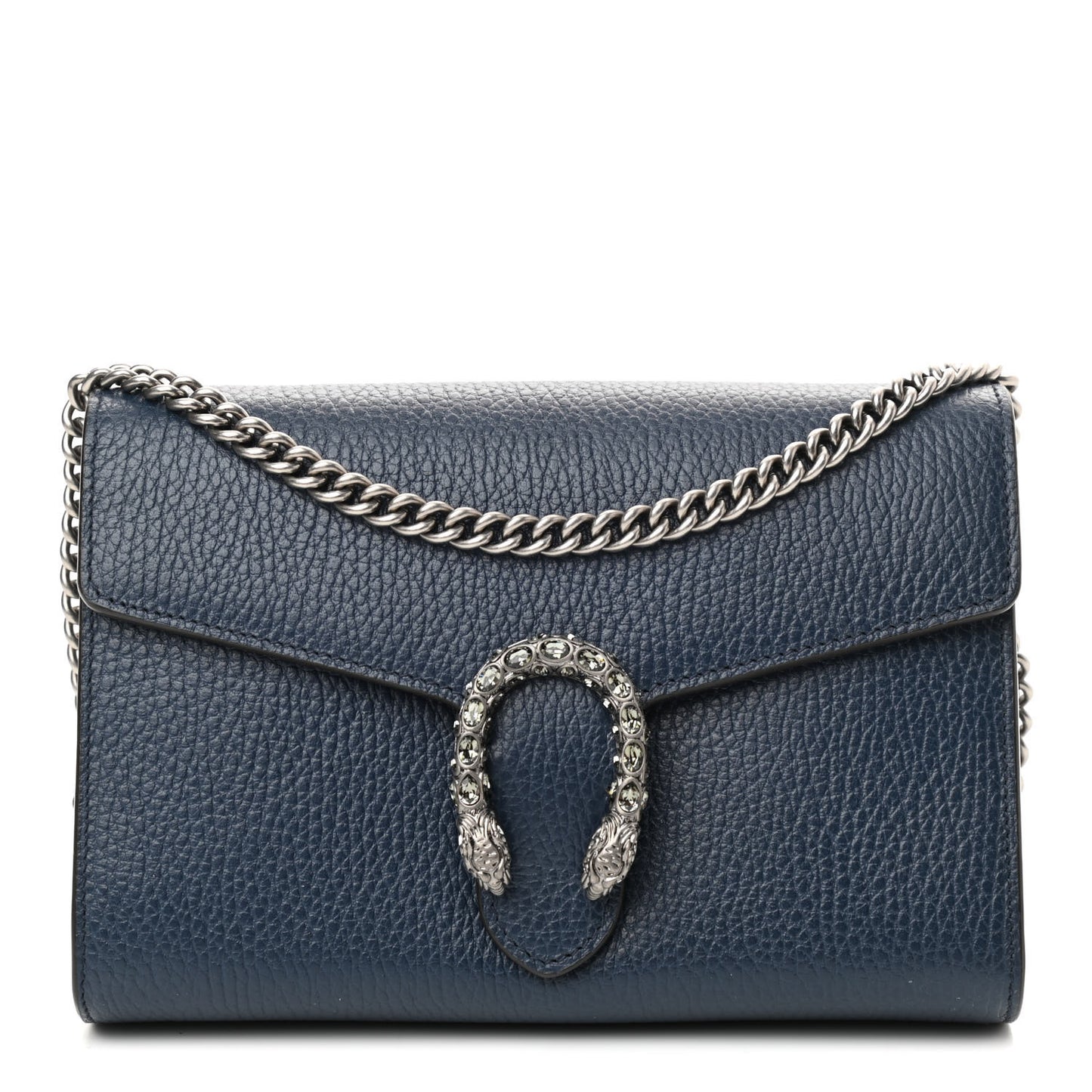 Dollar Calfskin Crystal Mini Dionysus Chain Wallet Blue Agata Black Diamond