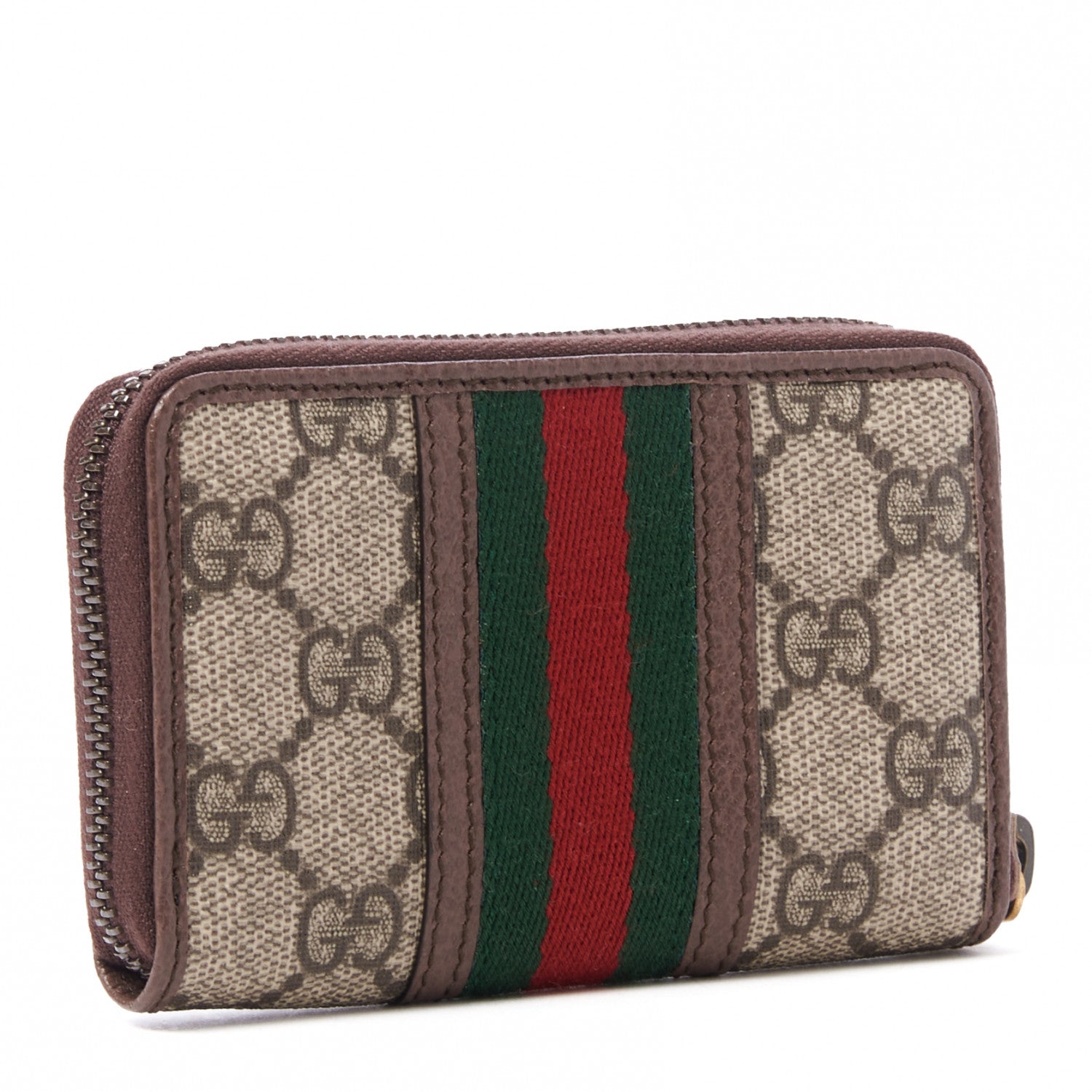 Gucci GG Supreme Web Ophidia Zip Around Card Case Brown 2 of 8