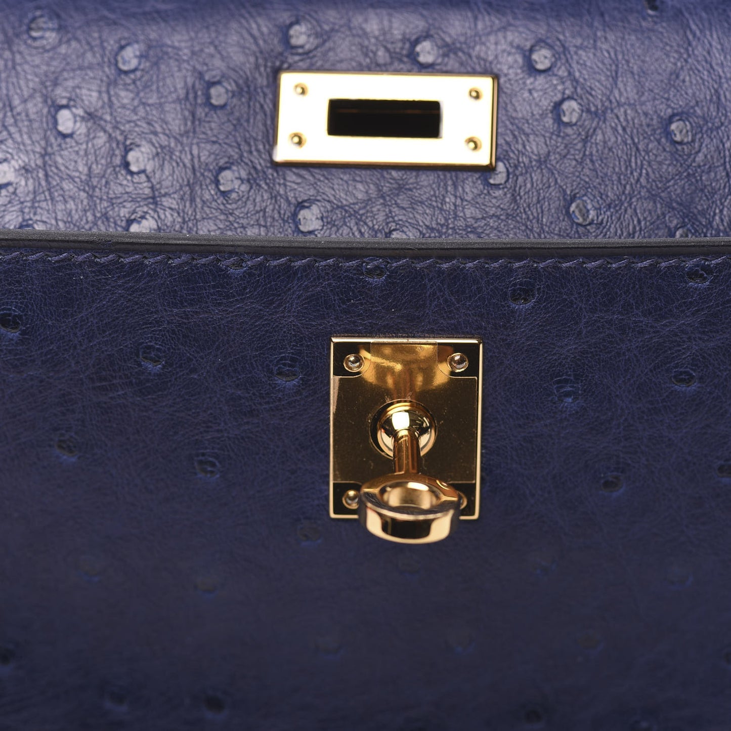 Ostrich Kelly Pochette Clutch Bleu Iris
