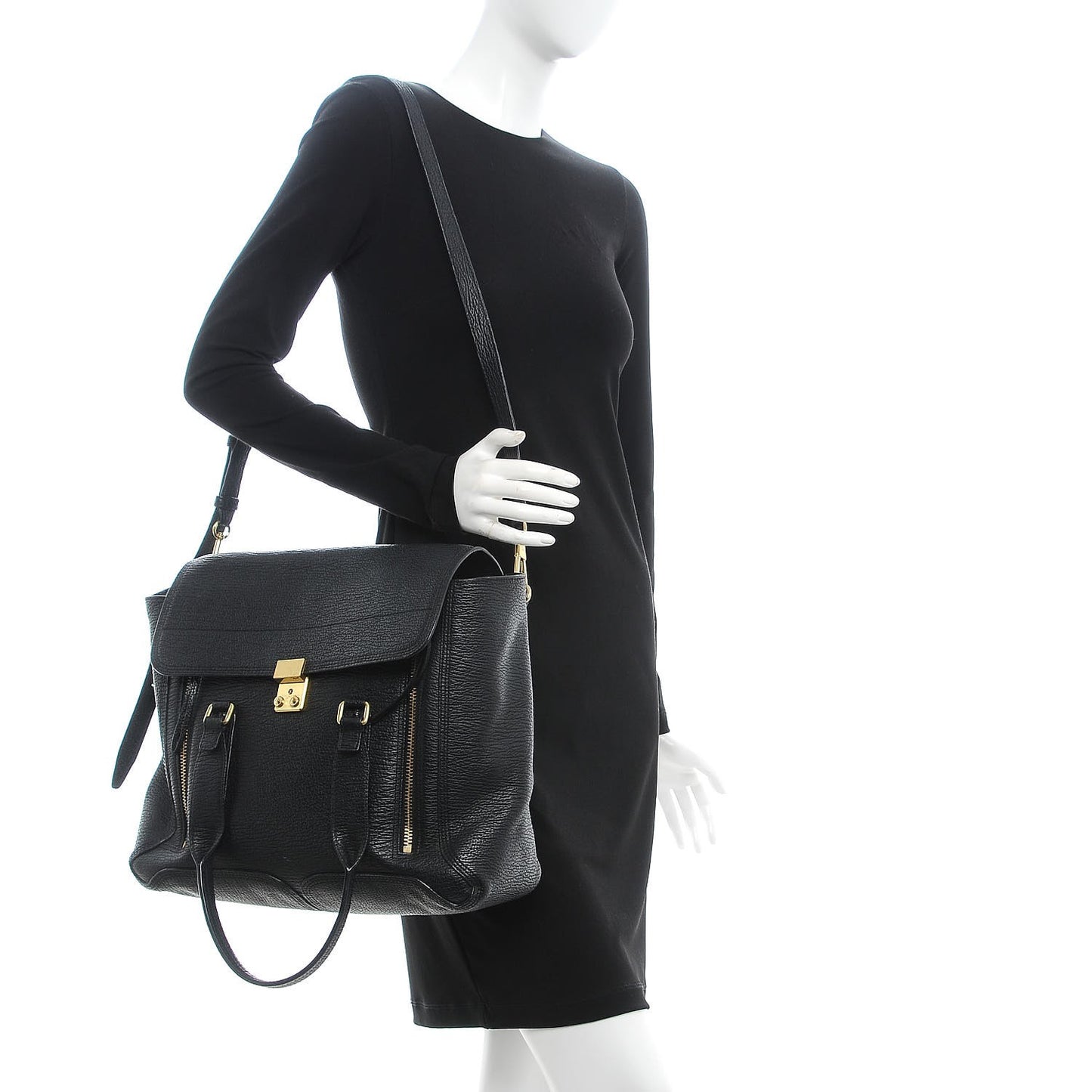 3.1 Textured Calfskin Large Pashli Satchel Black