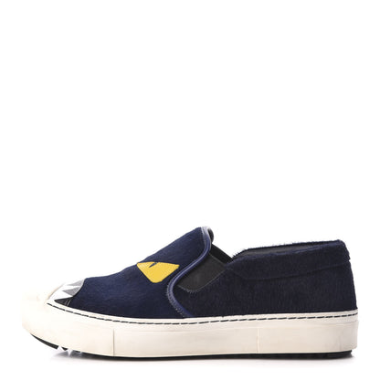 Fendi Cavallino VItello Monster Eyes Slip On Sneakers 39 Blue 1 of 8