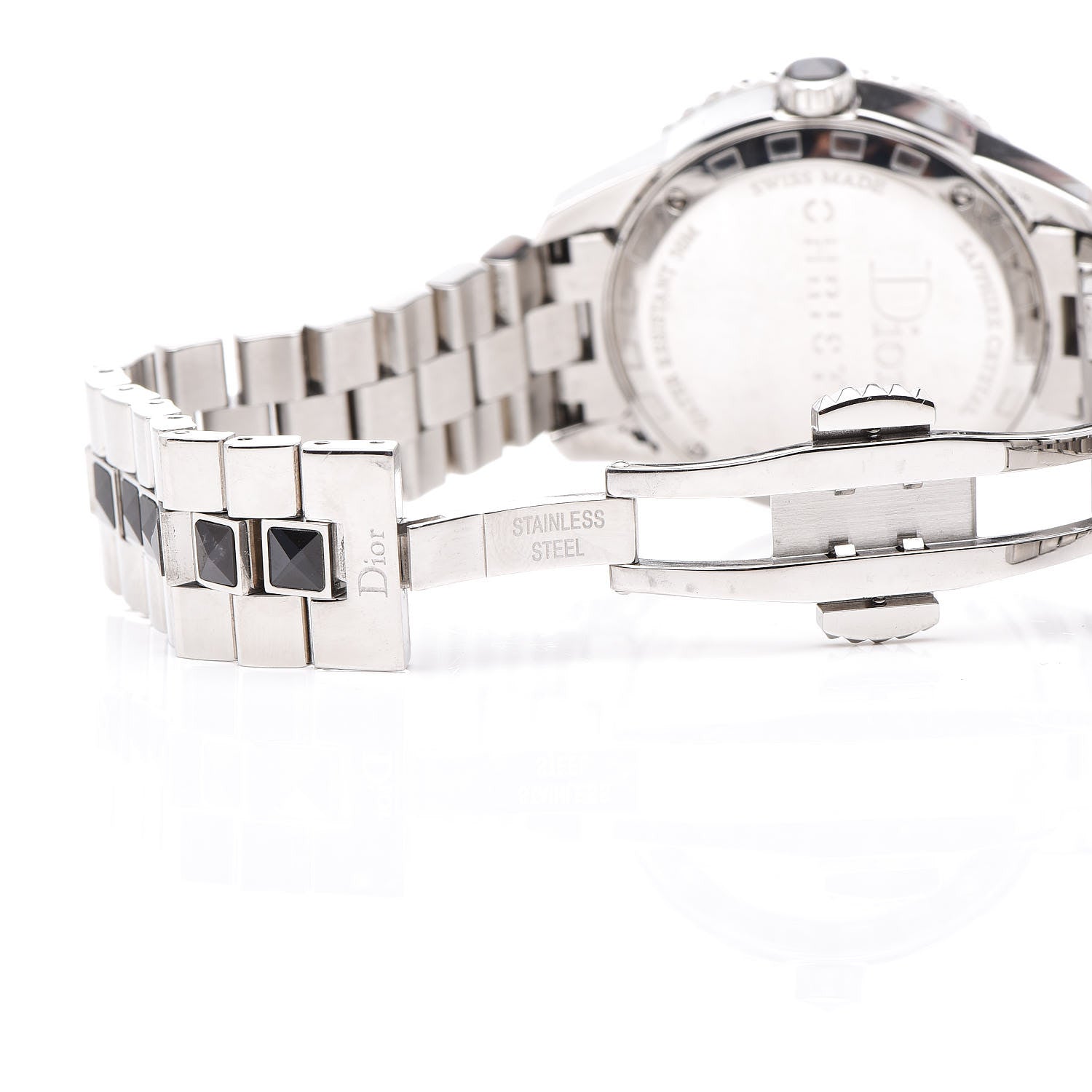 Christian Dior Stainless Steel Diamond Sapphire 33mm Christal Quartz Watch Black 7 of 8