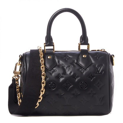 Louis Vuitton Lambskin Embossed Monogram Speedy 22 Bandouliere Black 1 of 8