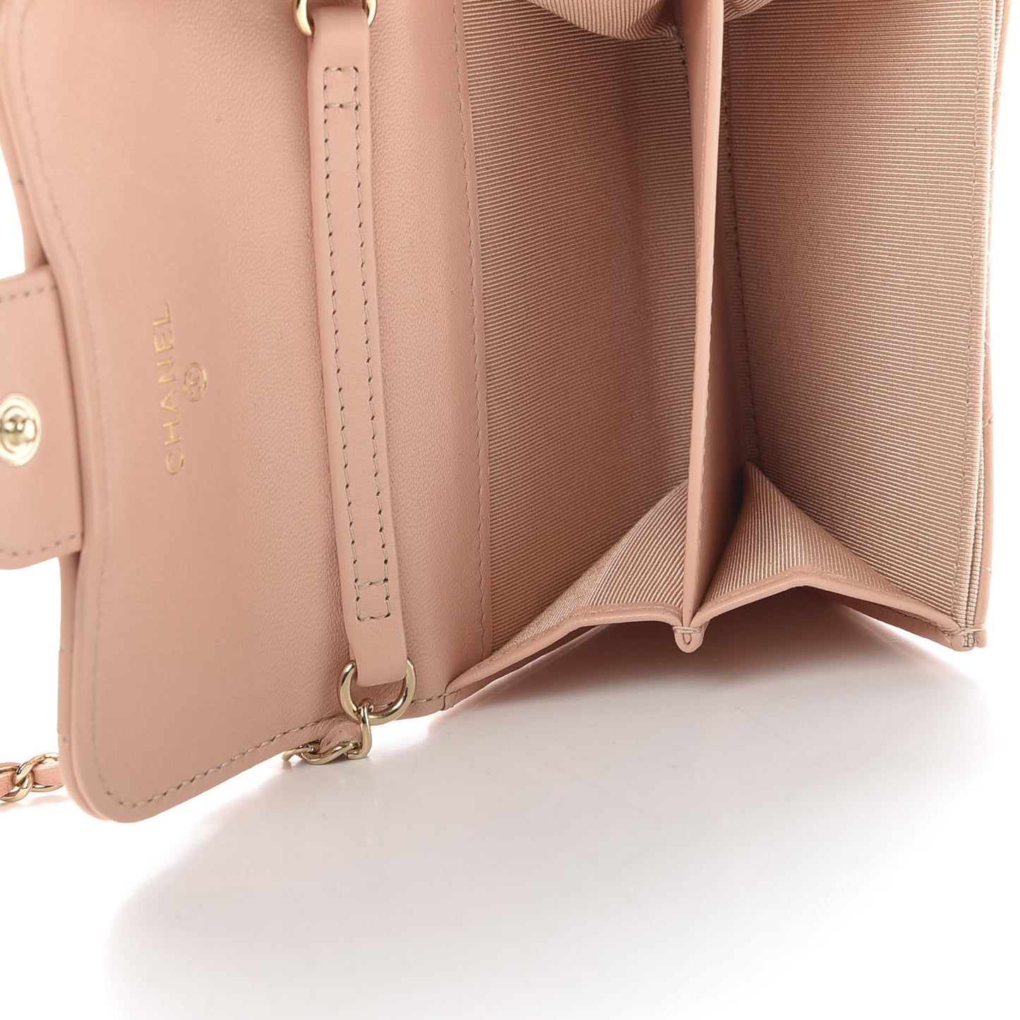 Lambskin Quilted Flap Card Holder On Chain Light Pink