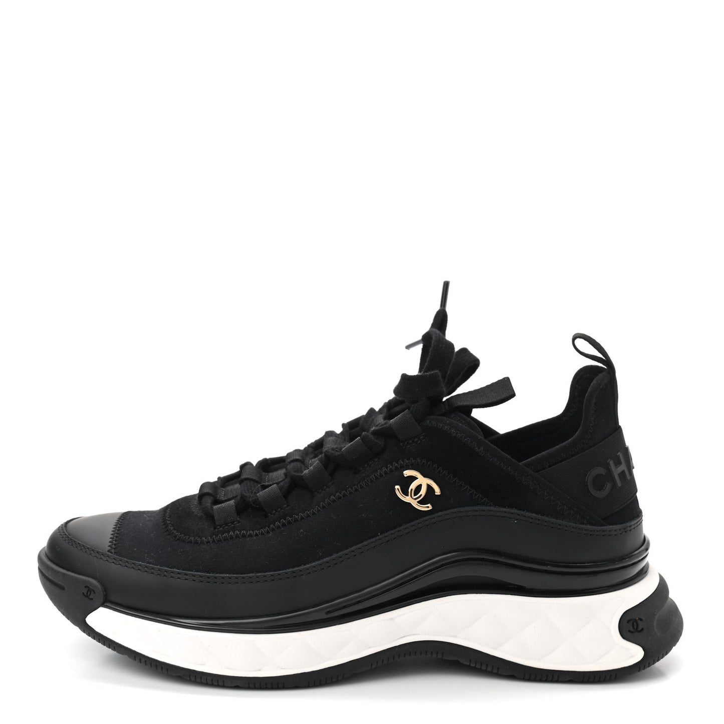 Velvet Calfskin Mixed Fibers CC Sneakers 40 Black