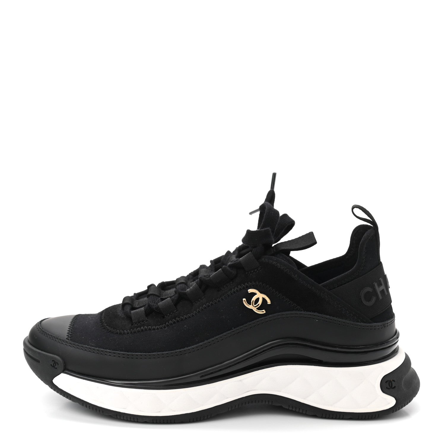 Chanel Velvet Calfskin Mixed Fibers CC Sneakers 40 Black 1 of 8