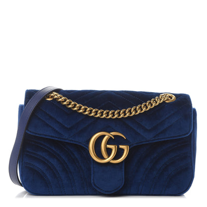 Gucci Velvet Matelasse Small GG Marmont Shoulder Bag Cobalt Blue 1 of 10