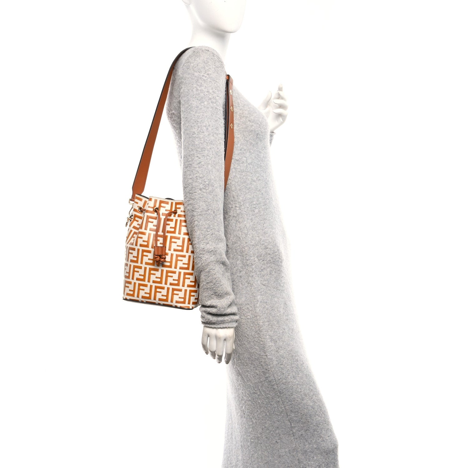 Fendi Vitello Grace F is Fendi Bi-Color FF 1974 Embossed Grande Mon Tresor Bucket Bag White Brown 2 of 10