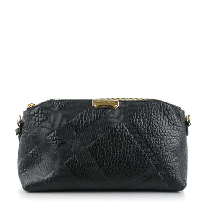 Burberry Signature Grain Calfskin Check Embossed Small Chichester Crossbody Clutch Bag Black 1 of 9